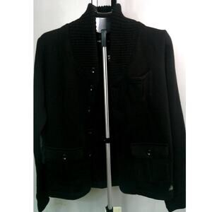 Premium Lounge Men's Medium Button Sweater Black with Gray Elbow Patches